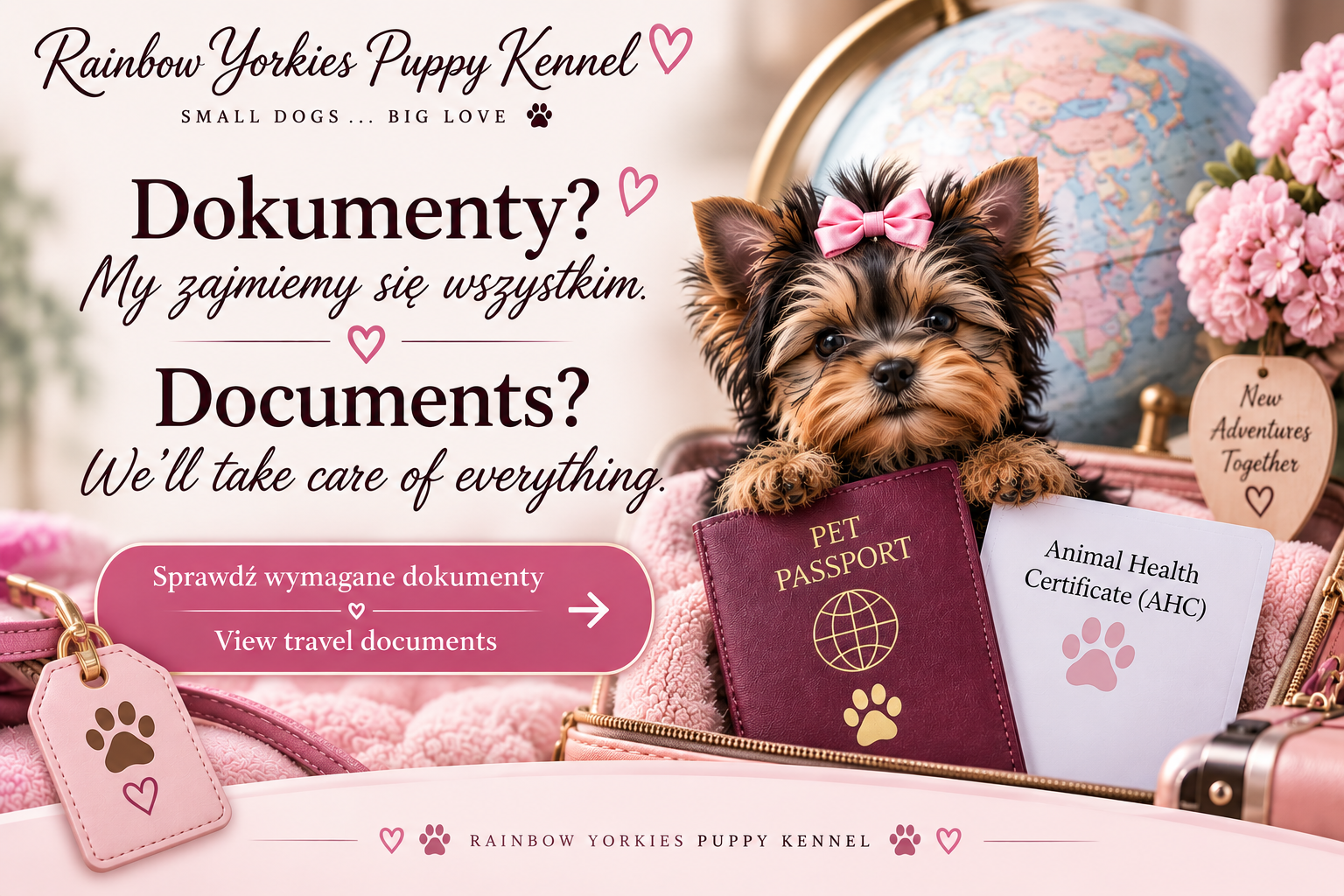 Documents prepared for a puppy's international journey